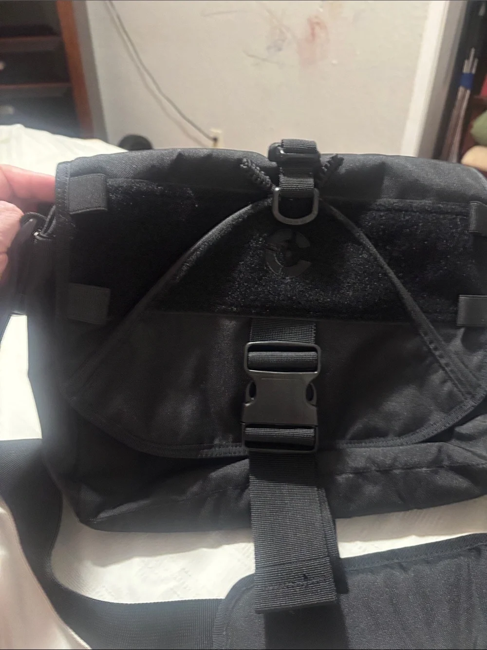 Men's Black Tactical Messenger Bag with Secure Buckle
